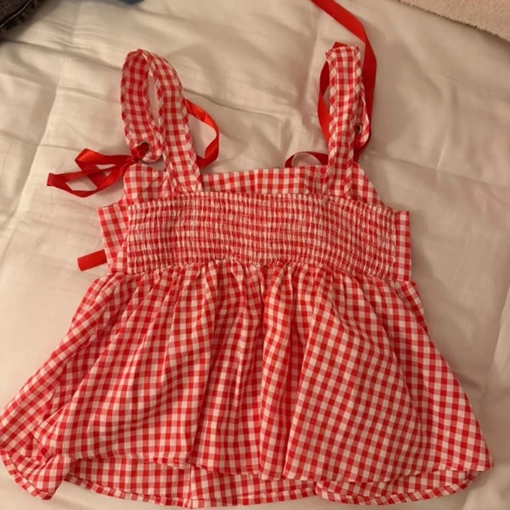 Vibrant Red Checkered Kids Camisole